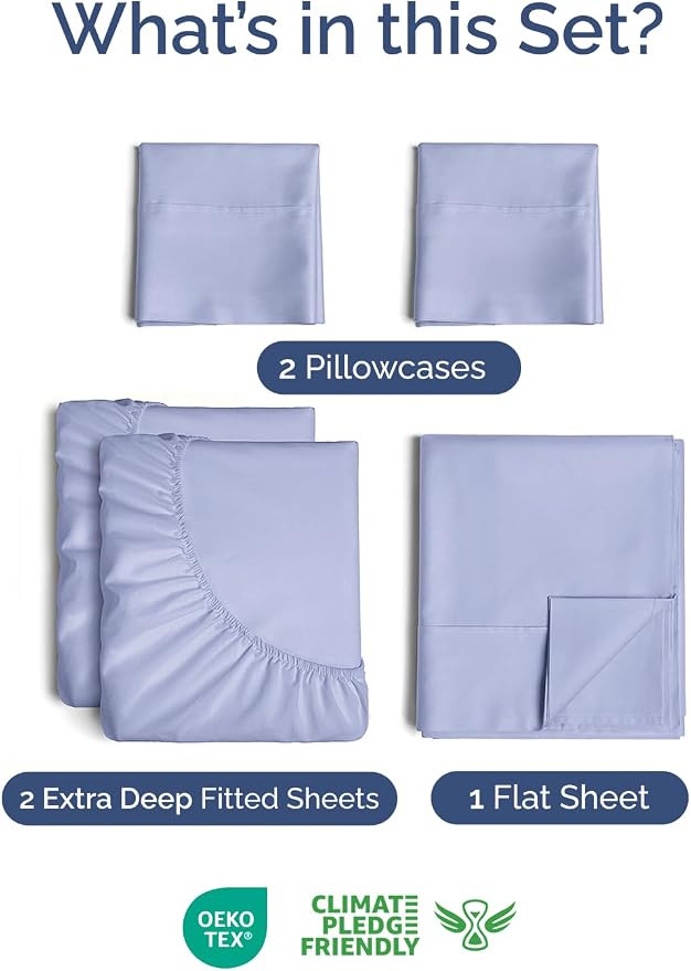 Extra Deep Split King Sheet Set - 5 Piece Soft & Cooling Sheets - Lavender | Easily Fits 18 to 24 inch Mattress - Ultra Soft, Wrinkle & Fade Free with Extra Deep Pockets - Comfy Hotel Luxury Bedding