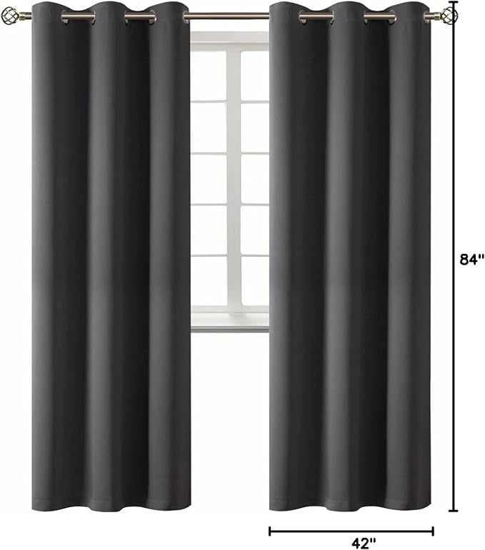BGment Blackout Curtains - Grommet Thermal Insulated Room Darkening Bedroom and Living Room Curtain, Set of 2 Panels (42 x 84 Inch, Dark Grey) | Grommet Top, Black Out, Room Darkening, Sunblock, Thermal Insulated, Window Drapes for Bedroom, 42x84 Inch