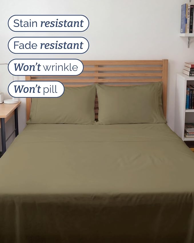 Full XL Sheets - 4 Piece Full XL Sheet Set - Breathable & Cooling - Khaki | Hotel Luxury Bedding for Women & Men with Deep Pockets, Ultra-Soft, Comfy, Easy-Fit, Wrinkle Free & Fade Resistant, Oeko-Tex