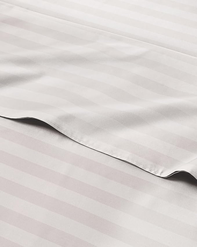 Queen 4 Piece Striped Sheet Set - Soft, Breathable & Cooling - Greyscale | 1 Flat, 1 Fitted & 2 Pillowcases w/ Deep Pockets, Luxury Striped Bedding, Soft, Breathable & Cooling, Wrinkle & Fade Free