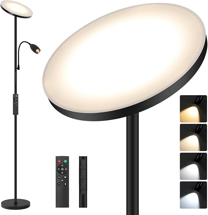 Reading Floor Lamp, 72" Tall LED Lamp with Flexible Gooseneck, Dimmable Zoomable Spotlight, Adjustable Color Beam Torchiere Lamp, Touch & Remote Control, Task Craft Bedroom Living Room, Matte Black | Adjustable Color Beam Standing Lamp, 10W, Touch & Re...