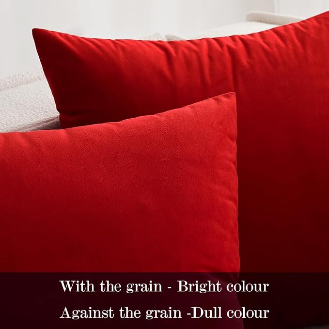 MIULEE 24x24 Inch Pack of 2 Euro Velvet Throw Pillow Covers Bright Red | Soft Solid Decorative Euro Sham, Modern Luxury Home Decor, for King Bed Sofa Couch Bedroom Livingroom