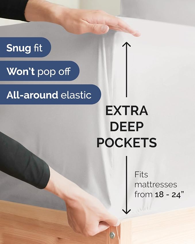 2 Pack Extra Deep Full Fitted Sheets with Extra Deep Pockets - French Grey | Hotel Luxury Bottom Fitted Sheets Only, Soft, Fade & Wrinkle Free, Breathable & Comfy, All Around Elastic Fitted Sheets