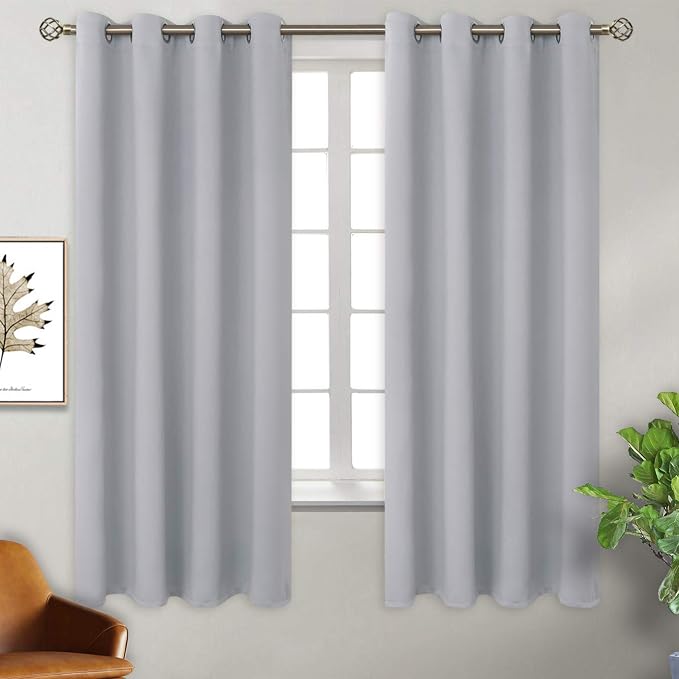 BGment Light Grey Room Darkening Curtains 63 Inch for Bedroom - 2 Panels | Grommet Top, Light-Blocking, Sunblock, Thermal Insulated, Window Drapes for Kids Boys Room, 46x63 Inch