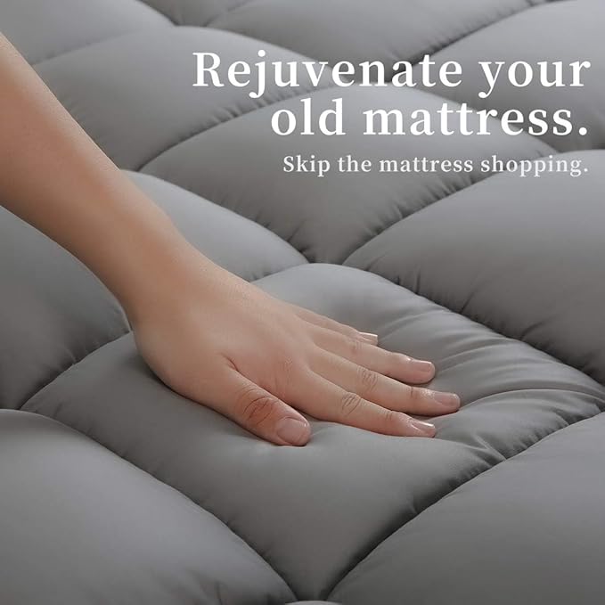 Queen Mattress Topper, Extra Thick Pillow Top Mattress Pad Cover | Cooling Mattress Cover, Overfilled Top Bed Topper Protector for Back Pain, Soft Breathable for Hot Sleeper, Grey