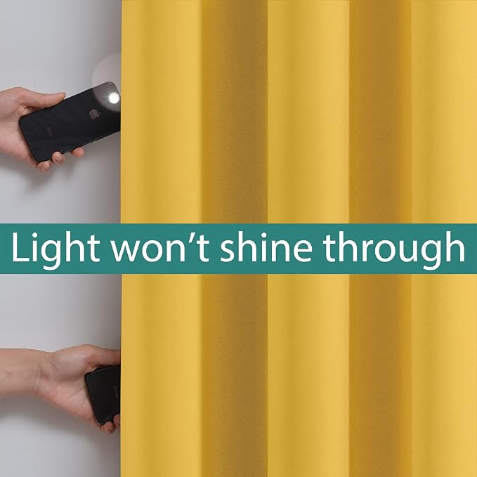 Yakamok Mustard Yellow Blackout Patio Door Curtain Panels W100 x L84, 1 PCS | Noise Reducing Barrier Panel for Sliding Glass Door, 2 Thick Layers Heat Full Light Blocking Patio Door Drapery