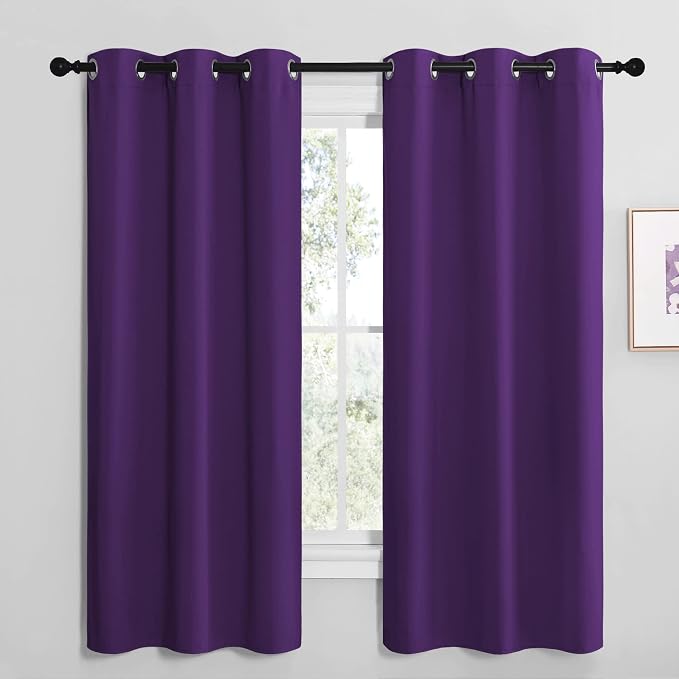NICETOWN Kitchen Short Blackout Curtains, Set of 2, 42 x 68in, Royal Purple | Home Decoration Thermal Insulated Solid Ring Top Blackout Curtains/Drapes for Bedroom