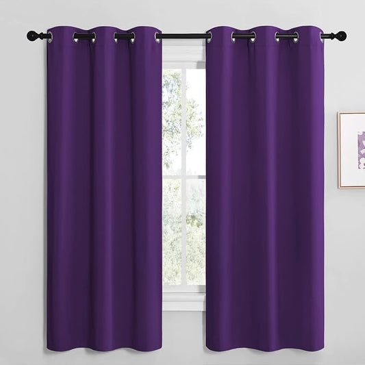 NICETOWN Kitchen Short Blackout Curtains, Set of 2, 42 x 68in, Royal Purple | Home Decoration Thermal Insulated Solid Ring Top Blackout Curtains/Drapes for Bedroom