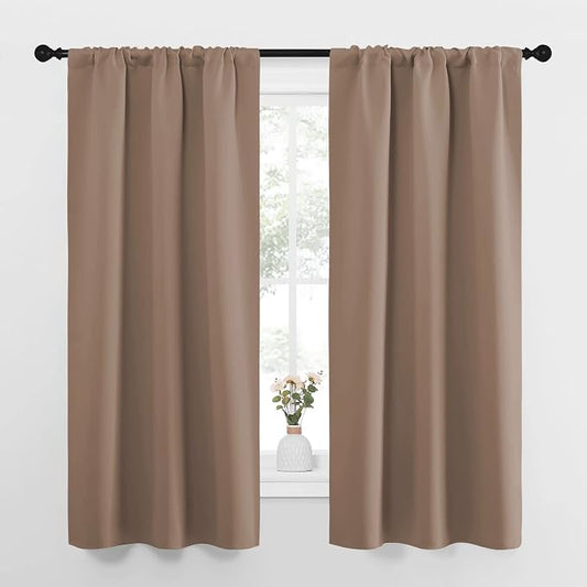 NICETOWN Kitchen Window Blackout Curtains - Window Treatment Thermal Insulated Rod Pocket Small Blackout Draperies/Drapes for Bedroom/Kitchen (Cappuccino, Set of 2, 34 in x 63 in (W x L))