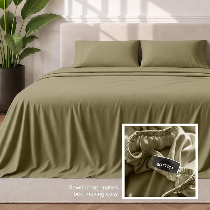 Bare Home Split King Sheet Set - 1800 Ultra-Soft (Split King, Olive) | Deep Pockets 6 to 15 Inches, Breathable, Hypoallergenic, Hotel Luxury, Easy Fit, Soft, All-Season