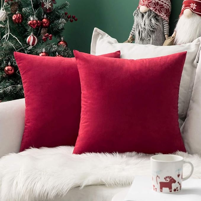 MIULEE Velvet Throw Pillow Covers 16x16 Inch Pack of 2 Red | Soft Solid Small Decorative Pillow Covers, Modern Luxury Home Decor, for Couch Chair Sofa Bedroom Livingroom Car