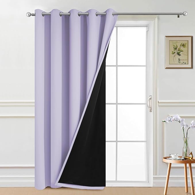 Yakamok Lilac 100% Blackout Patio Door Curtain Panels W70 x L84,1 Panel | Noise Reducing Barrier Panel for Sliding Glass Door, 2 Thick Layers Heat Full Light Blocking Patio Door Drapery