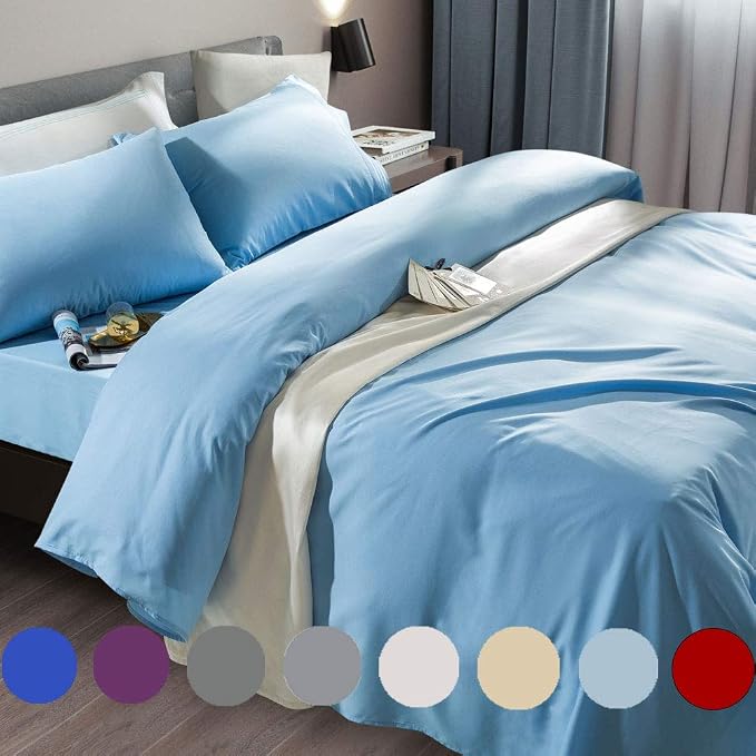 SONORO KATE Bed Sheet Set Super Soft Microfiber 1800 Series Luxury Egyptian Sheets Fit 18-24 Inch Deep Pocket Mattress Wrinkle-6 Piece (Lake Blue, Full)