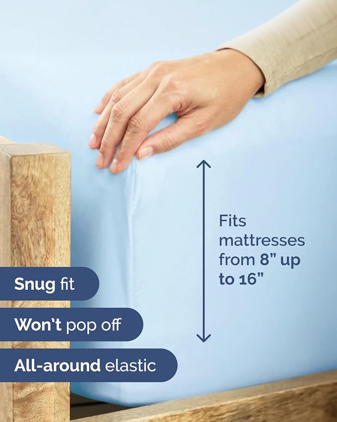 Flex Top Split Head King 6 Piece Sheet Set - Soft & Cooling - Light Blue | Ultra Soft Hotel Luxury Bedding Set w/ 8-16 Inch Deep Pockets, 1 Flat & 1 Split-Head Fitted Sheet & 4 Pillowcases, Fade Free