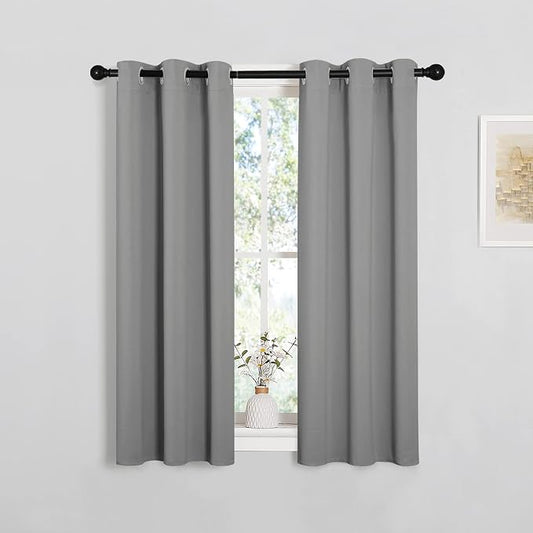 NICETOWN Silver Grey Blackout Curtains for Bedroom 29" w x 45" L 2 Panels | Thermal Insulated Grommet Top Draperies Drapes for Living Room Kitchen, Light Blocking Noise Reducing Energy Saving Decor