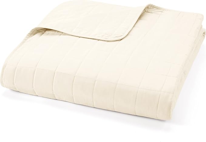 Merit Linens Classic Quilt Coverlet Soft Set in Square Stitching - Full/Queen Ivory