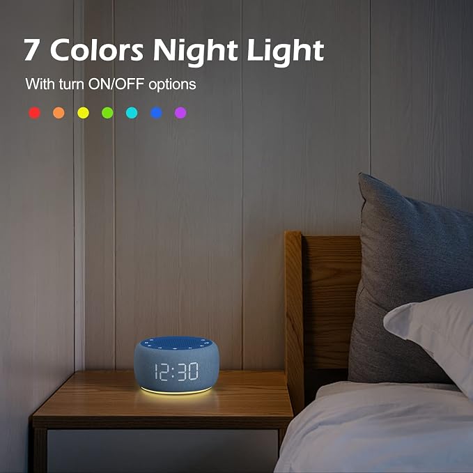Buffbee Sound Machine & Alarm Clock 2-in-1, Bedroom Sleep Clock, Twilight | 0-100% Clock Face Brightness, Bottom Colored Light, Sleep Timer, Precise 30-Level Volume Control White Noise Machine