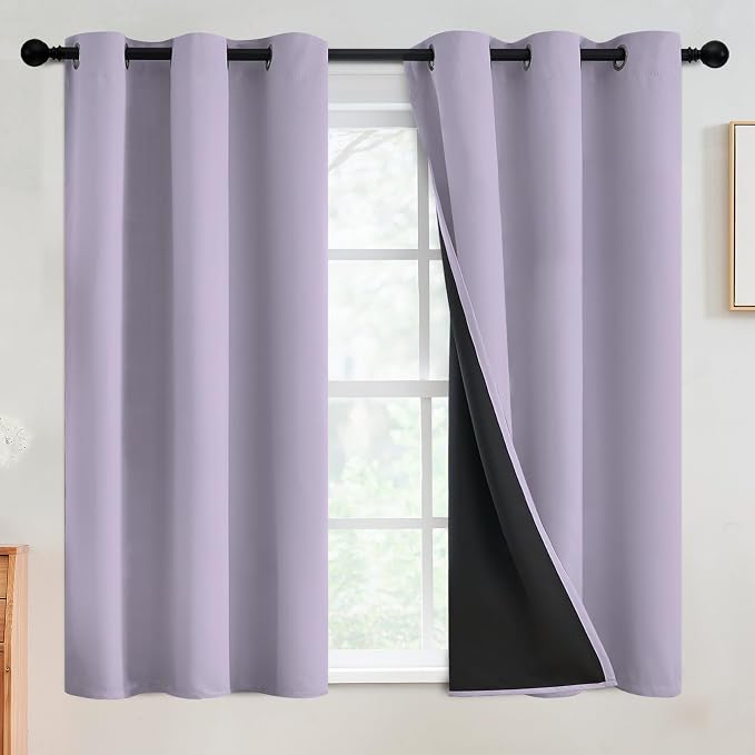 SimpleHome Lilac 100% Blackout Curtains Room Darkening Living Room 54 Inch | Curtains for Bedroom,Thermal Insulated Grommet Window Drapes,Curtains for Living Room with Black Back,42 x 54 Inch,2 Panels