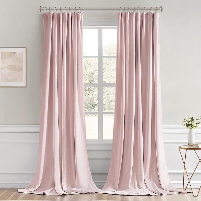 MIULEE Light Pink Back Tab Blackout Curtains 52x120 Inch Long 2 Panels Set | Rod Pocket Pinch Pleated, Thermal Insulated, Bedroom Living Room Darkening Privacy Drapes, Extra Long Light Blocking Curtains
