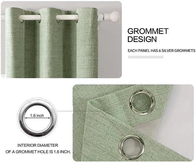 MIULEE 100% Blackout Linen Curtains for Bedroom 42x90 Inches Sage Green | Room Darkening, Light Blocking, Thermal Insulated, Grommet Top, Linen Textured, Window Curtains for Living Room, 2 Panels