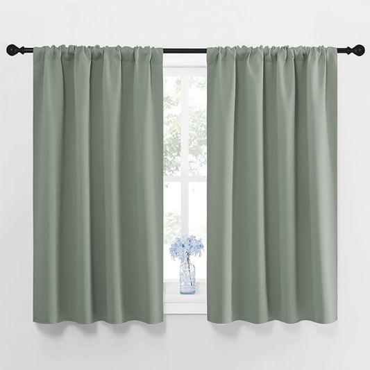 NICETOWN Window Curtains Blackout Drapes - Thermal Insulated Solid Rod Pocket Blackout Curtains/Draperies for Living Room (Sage Green, One Pair, 42 by 45-Inch)