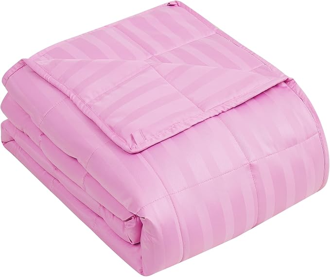 yescool Weighted Blanket for Adults (15 lbs, 60" x 80", Salmon Stripes) Heavy Blanket for Sleeping Perfect for 140-160 lbs, Queen Size Breathable Blanket with Premium Glass Bead, Machine Washable