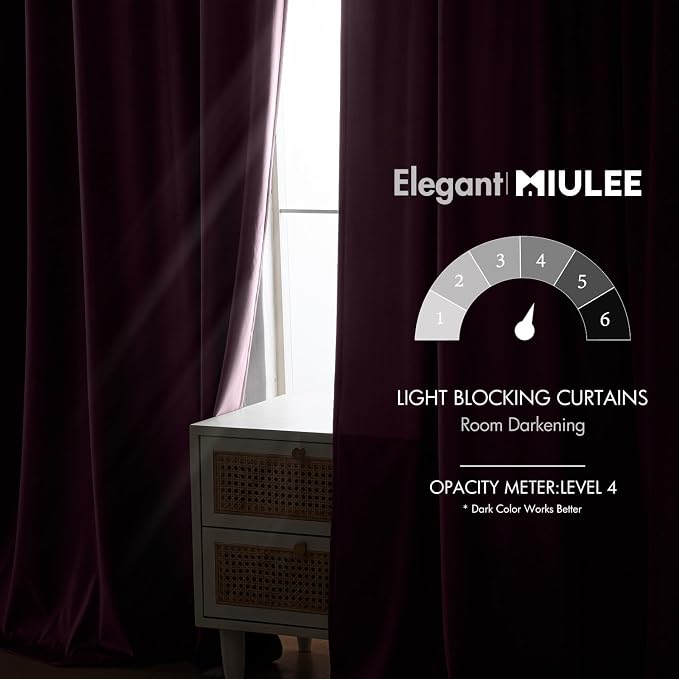 MIULEE Dark Purple Velvet Curtains 52x90 inches Luxury Blackout Curtains | Thermal Insulated, Super Soft Window Drapes for Bedroom Living Room, Rod Pocket & Back Tab