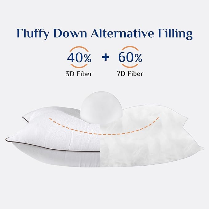 JOLLYVOGUE Queen Pillows, Cooling and Firm Single Bed Pillow with Oeko-Tex Certified Down Alternative Filling for Side, Back, and Stomach Sleepers, Hotel Collection