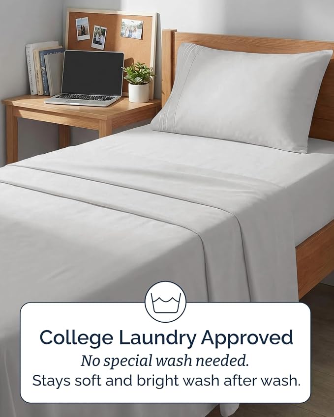 Twin XL 3 Piece Sheet Set - College Dorm Room Essentials - French Grey | Deep Pocket Bed Sheets for Women, Men, Teens & Students, Soft, Cooling, Breathable & Wrinkle Free, Oeko-Tex Bed Sheet Set