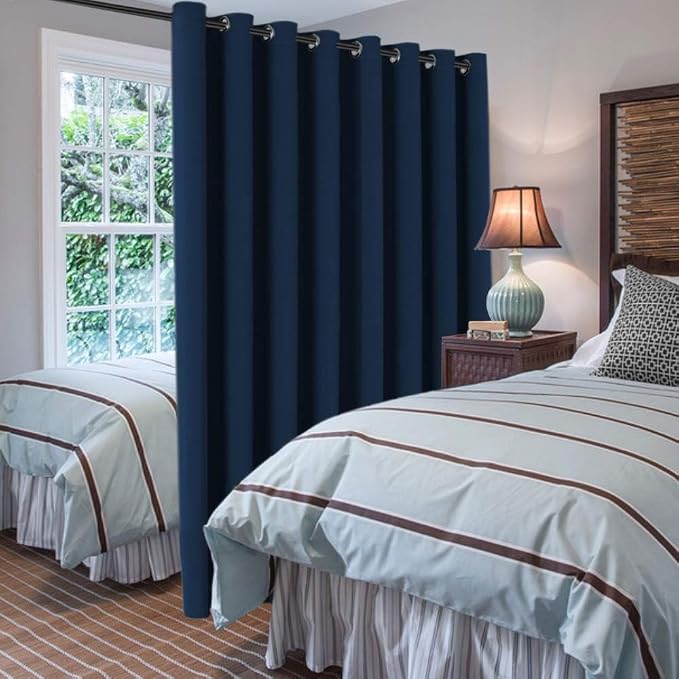 H.VERSAILTEX Blackout Patio Curtains 100 x 90 Inches for Sliding Door Extral Wide Blackout Curtain Panels Thermal Insulated Room Divider - Grommet Top, 7.5' Tall by 8.3' Wide - Navy Blue