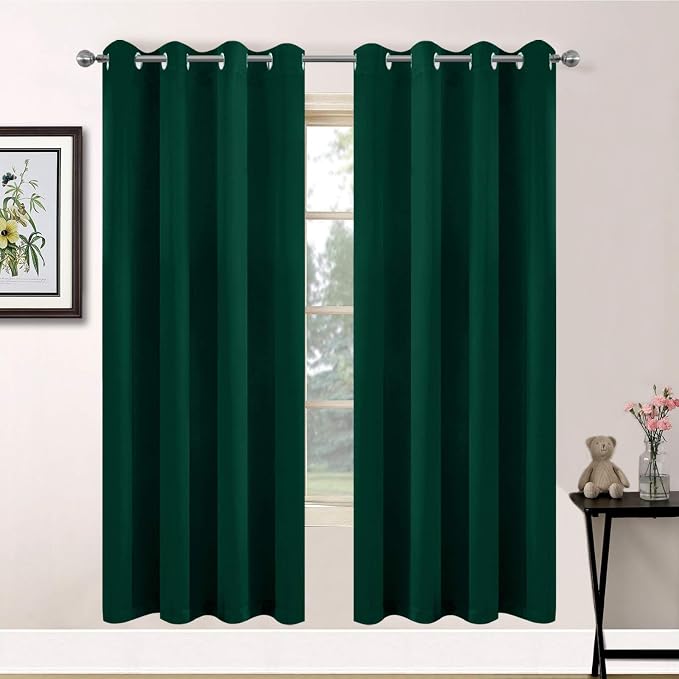 Yakamok Room Darkening Curtains 52x72 inch Length Dark Green-Living Room | 2 panels,grommet blackout window treatment,thermal insulated,light blocking drapes,privacy protection,bedroom dining room