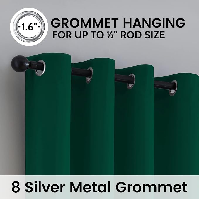 SimpleHome Dark Green 100% Blackout Curtains Room Darkening Living Room 96 | Curtains for Bedroom,Thermal Insulated Grommet Window Drapes,Curtains for Living Room with Black Back,52 x 96 Inch,2 Panels