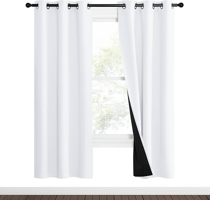 NICETOWN White Blackout Curtains for Nursery 37" Wide x 70" Long 2 Panels | Full Light Blocking Drapes with Black Liner for Doorway, Noise Reducing Room Darkening Thermal Insulated Draperies Decor