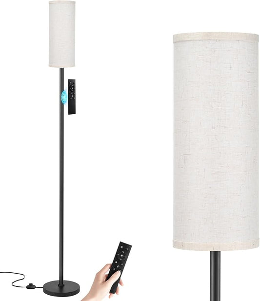 64'' Floor Lamps for Living Room with Remote Control and Stepless Dimmable Colors Temperature & Brightness, 9W Bulb Included(Beige Lampshade & Black Pole)