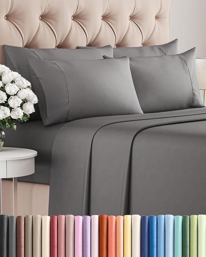 King 6 Piece Bed Sheet Set - Comfy, Breathable & Cooling Sheets - Dark Grey | Ultra Soft Hotel Luxury Bedding Set w/ 8-16 Inch Deep Pockets - 1 Flat & 1 Fitted Sheet & 4 Pillowcases - Wrinkle & Fade Free