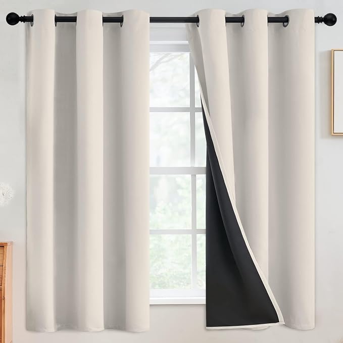 SimpleHome Cream 100% Blackout Curtains Room Darkening Living Room 63 Inch | Curtains for Bedroom,Thermal Insulated Grommet Window Drapes,Curtains for Living Room with Black Back,42 x 63 Inch,2 Panels