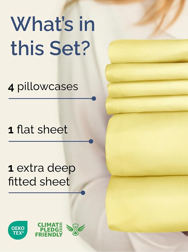 Extra Deep Full Sheet Set - 6 Piece Breathable and Cooling Sheets - Yellow | Hotel Luxury Bed Sheets Set, Easy & Secure Fit, Ultra-Soft, Wrinkle & Fade Free, Comfy Sheets Set with Extra Deep Pockets