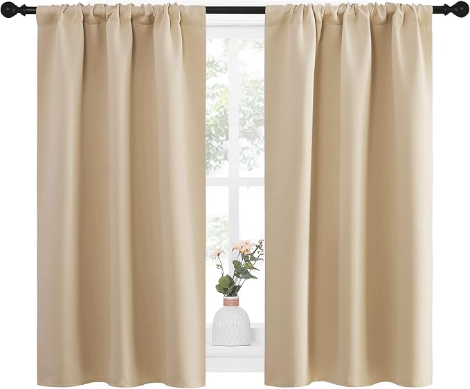NICETOWN Blackout Room Darkening Curtains - Home Decoration Light & Noise Reducing Thermal Insulated Window Draperies with Rod Pocket Top (Biscotti Beige, 2 Panels, 34 inches Wide x 45 inches Long)