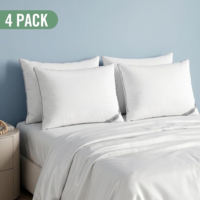 Standard Size Bed Pillows for Sleeping Set of 4,4 Pack Great Support Luxury Hotel Pillows for Side,Stomach and Back Sleepers(4 Pack)