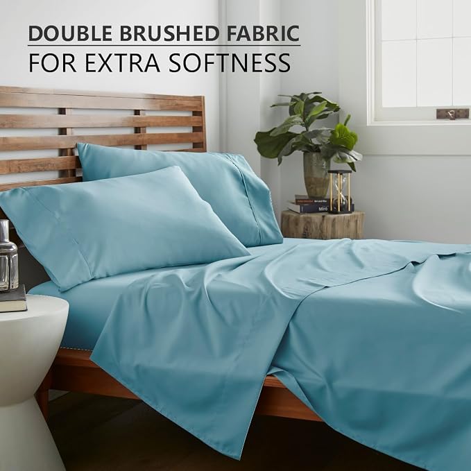 American Home Collection California King Sheet Set - Ultra-Soft Microfiber 15-Inch Deep Pocket - Wrinkle Free and Fade Resistant (Aqua Blue)