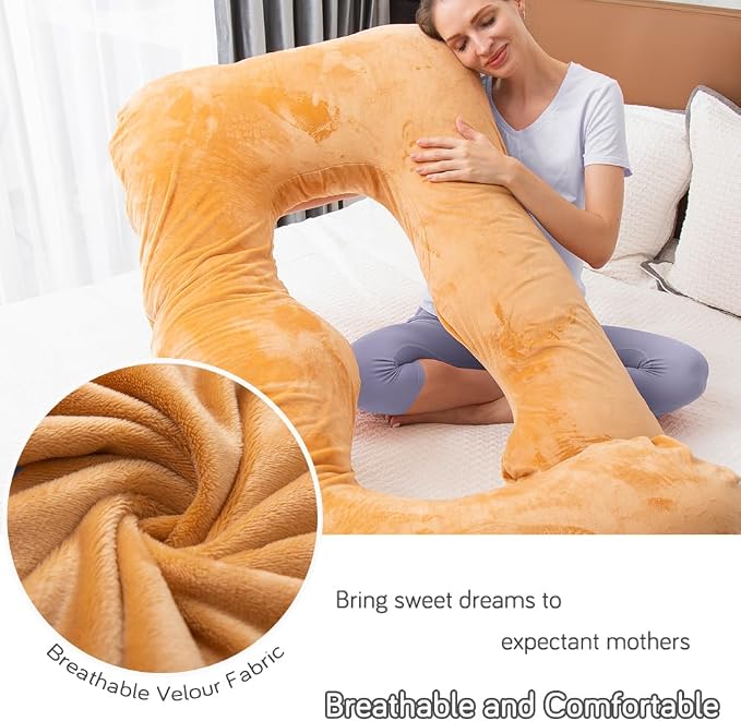 60 Inch Pregnancy Pillow for Sleeping (Brown) | Extra Large U Shaped Body Pillow, Maternity Pillow for Pregnant Women