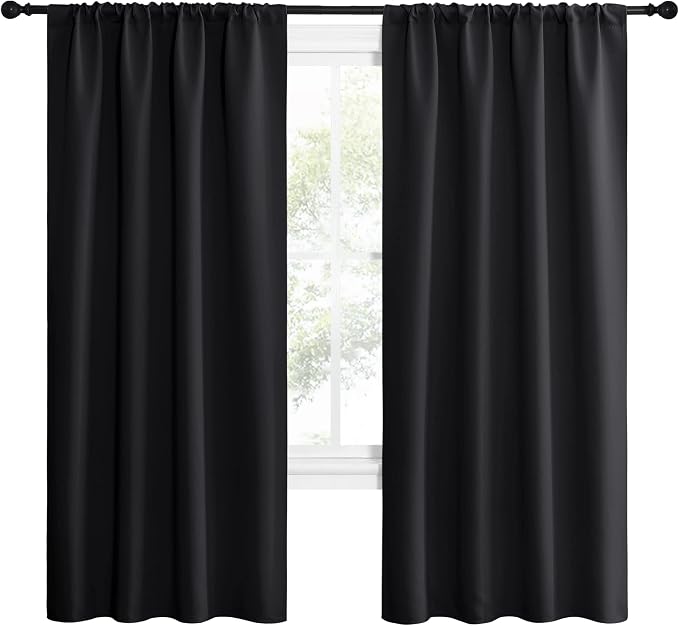 NICETOWN Black Blackout Curtains for Living Room 42" w x 72" L 2 Panels | All Season Rod Pocket Thermal Insulated Solid Blackout Shades Curtains Drapes for Window, Room Darkening Home Decor