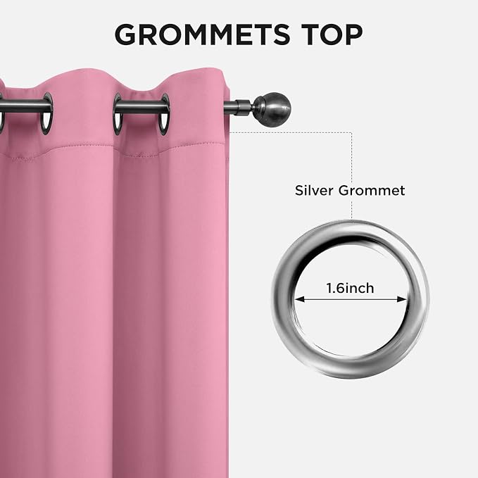Joydeco Blackout Curtains 63 Inchs Long 42 Wide Black Out Curtains 2 Panels, Thermal Insulated Long Curtain& Drapes Room Darkening Grommet Drapes for Living Bedroom Window (W42 x L63 Inch, Pink)