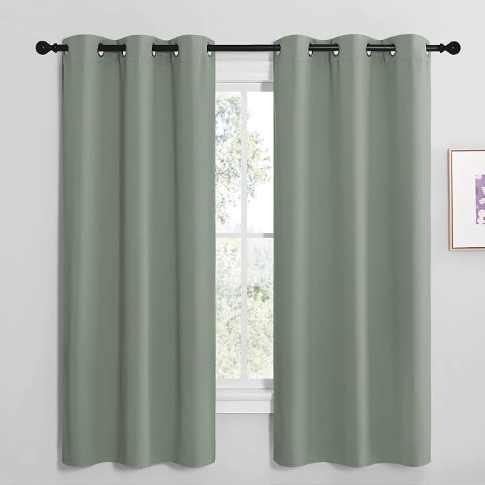 NICETOWN Sage Green Room Darkening Curtains, Set of 2, 42 x 68-inch | Window Treatment Thermal Insulated Solid Grommet Room Darkening Curtains/Drapes for Kitchen Bedroom