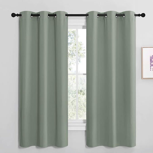 NICETOWN Sage Green Room Darkening Curtains, Set of 2, 42 x 68-inch | Window Treatment Thermal Insulated Solid Grommet Room Darkening Curtains/Drapes for Kitchen Bedroom