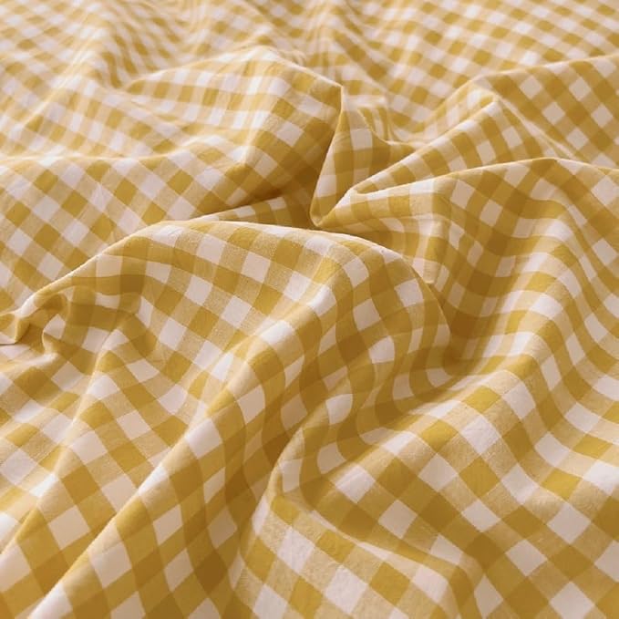 LifeTB Yellow Gingham Comforter King Comforter Set Geometric Checkered Plaid Bedding Comforter with 2 Pillowcases Fluffy Soft Lightweight Bedding Boho Grid Plaid Comforter Set King for All Seasons