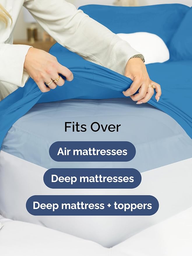 Extra Deep Cal King Sheet Set - 6 Piece Breathable & Cooling - Denim Blue | Hotel Luxury Bed Sheets Set, Easy & Secure Fit, Ultra-Soft, Wrinkle & Fade Free, Comfy Sheets Set with Extra Deep Pockets