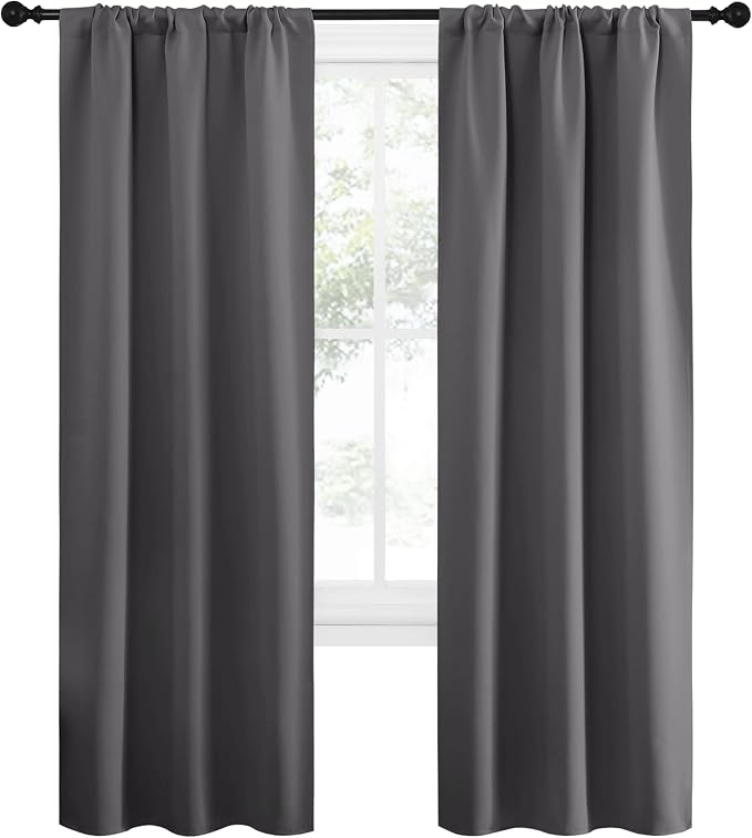 NICETOWN Grey Blackout Curtains for Bedroom 34" Wide x 72" Long 2 Panels | Home Decoration Thermal Insulated Rod Pocket Blinds Drapes for Living Room Small Windows, Light Blocking Room Darkening Decor