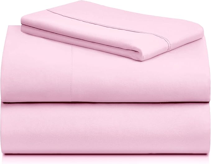 LuxClub Twin Size Sheets Set, Cooling & Soft Deep Pocket Bed Sheets, 3PC | LuxClub Silky Fitted Sheet & Pillowcase Sets, Breathable Hotel Luxury Bedding for Mattress Wrinkle Free, Powder Pink