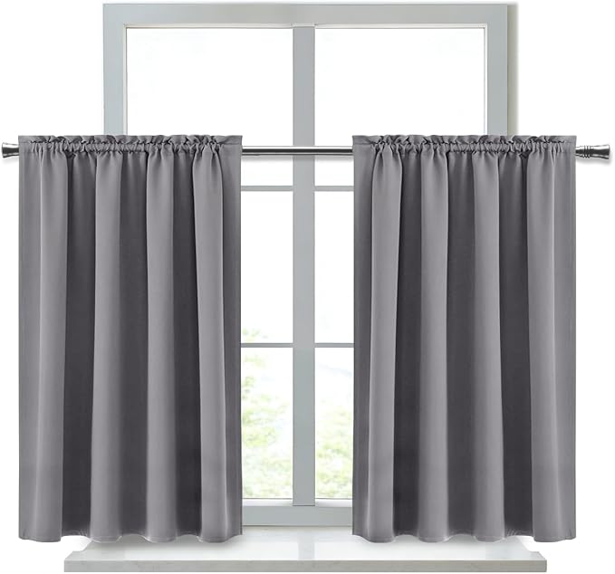 DWCN Short Blackout Curtains 52 x 36 Inch Long for Kitchen RV Bunk Grey | 2 Panels Set, Kitchen Window Curtains Over Sink, Thermal Insulated, Light Blocking, Rod Pocket Drapes for Small Window